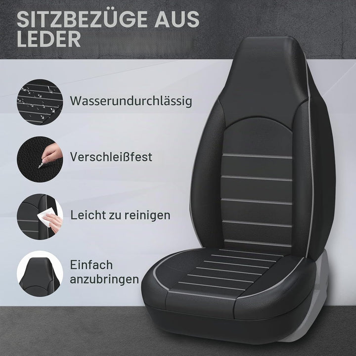 AUTOYOUTH Sitzbezüge Auto Vordersitze Universal Auto-Schonbezüge PU-Leder Sitzschoner Schwarz grau f