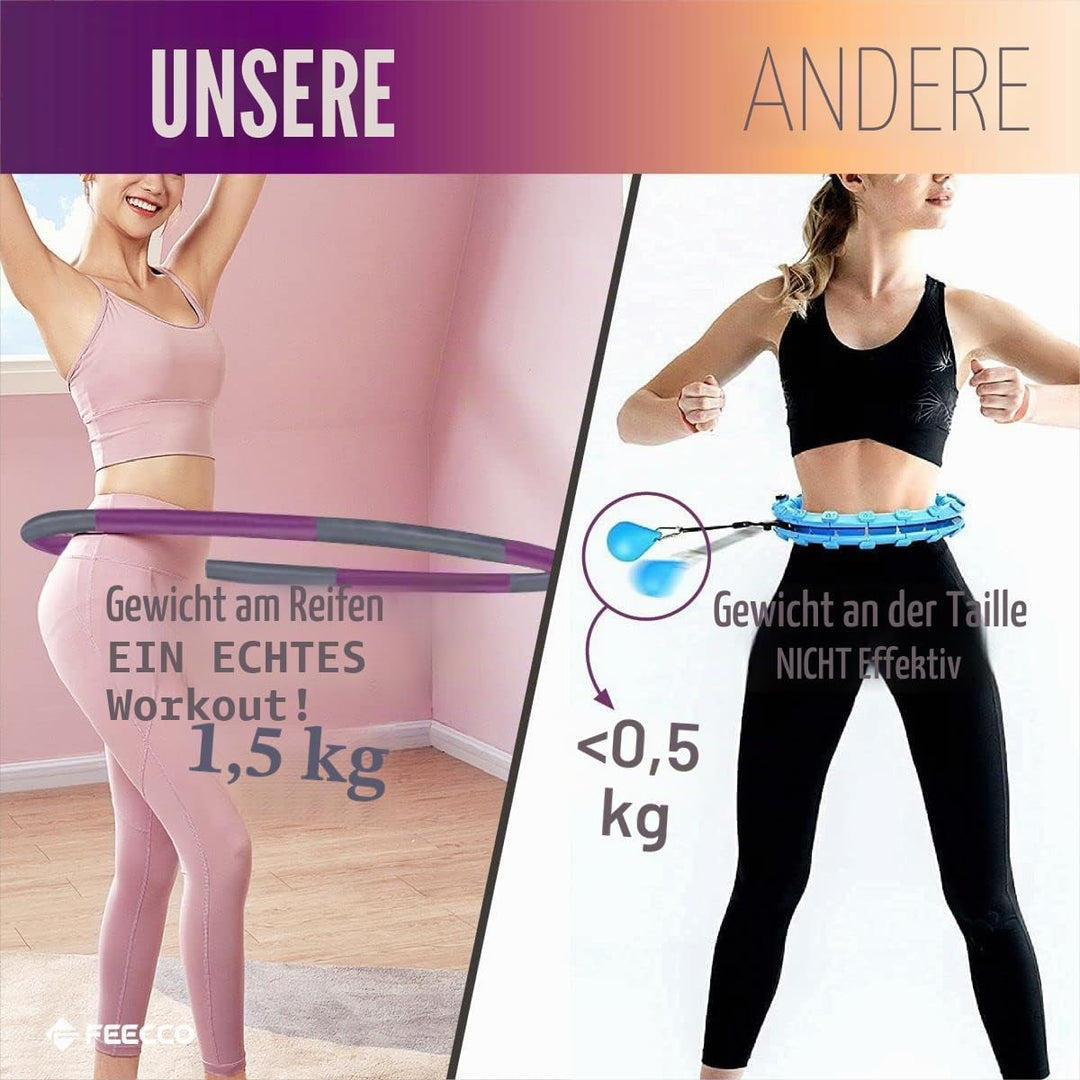 FEECCO Hula Hoop Reifen Erwachsene - hullahub Reifen zum Abnehmen Lila 1,5 kg, Lila 1,5 kg