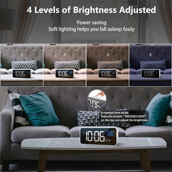 LATEC Digitaler Wecker mit Grosse LED Temperaturanzeige, Tischuhr mit 10 Musik, USB Ladeanschluss, 4