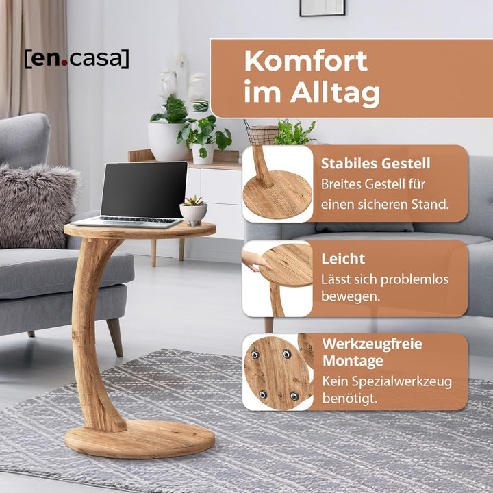 [en.casa] Beistelltisch Holeby in C-Form mobiler Sofatisch Wohnzimmertisch 56 x Ø38 cm Couchtisch Ho