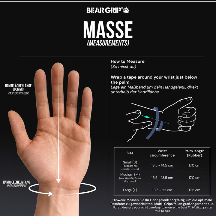 BEAR GRIP Multi-Grip-Riemen/Haken, hochwertige strapazierfähige Gewichthebergurte/Handschuhe. Grosse