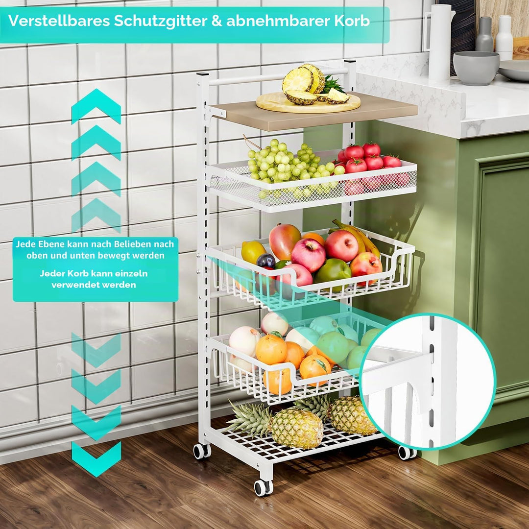 HapiRm Gemüsewagen Obstregal Küche Gemüseregal - 5 Etagen Verstellbar Obstkorb Küchenwagen, Grosse K