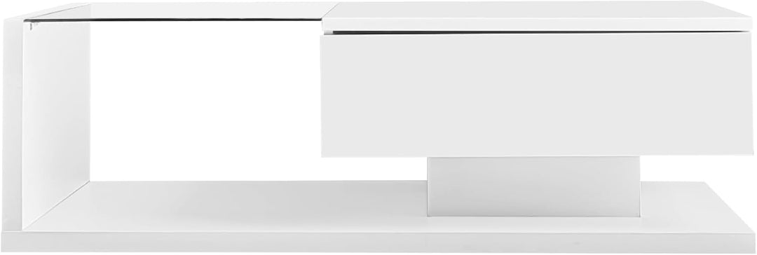 Merax Wohnzimmertisch, LED Couchtisch mit Schubladen, Hochglanz Kaffeetisch mit Stauraum, Modern Cof