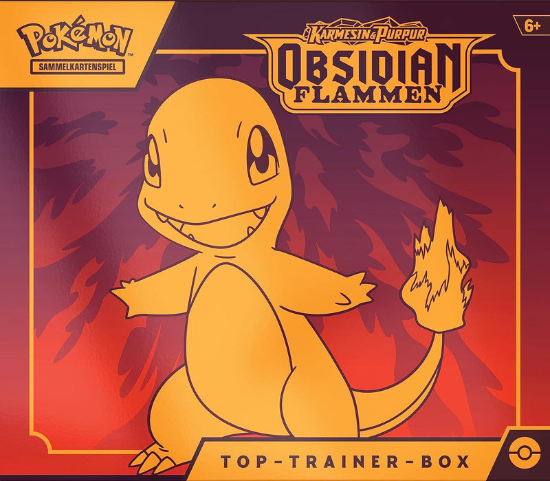 Pokémon-Sammelkartenspiel: Top-Trainer-Box Karmesin & Purpur – Obsidianflammen (9 Boosterpacks, 1 ho