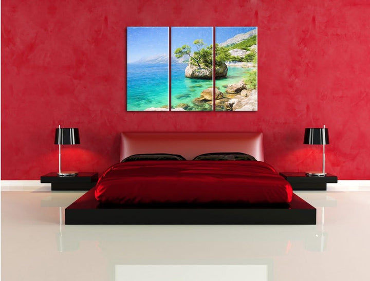 Pixxprint Dalmatia Strand in Kroatien als Leinwandbild/Grösse: 3 Teilig (120x80 cm) cm/Wandbild/Kuns