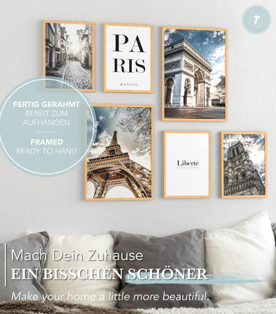 Papierschmiede® Mood Poster Set Paris, Fertiges Bilder Set mit Rahmen (Holz, Natur), Wohnzimmer Deko