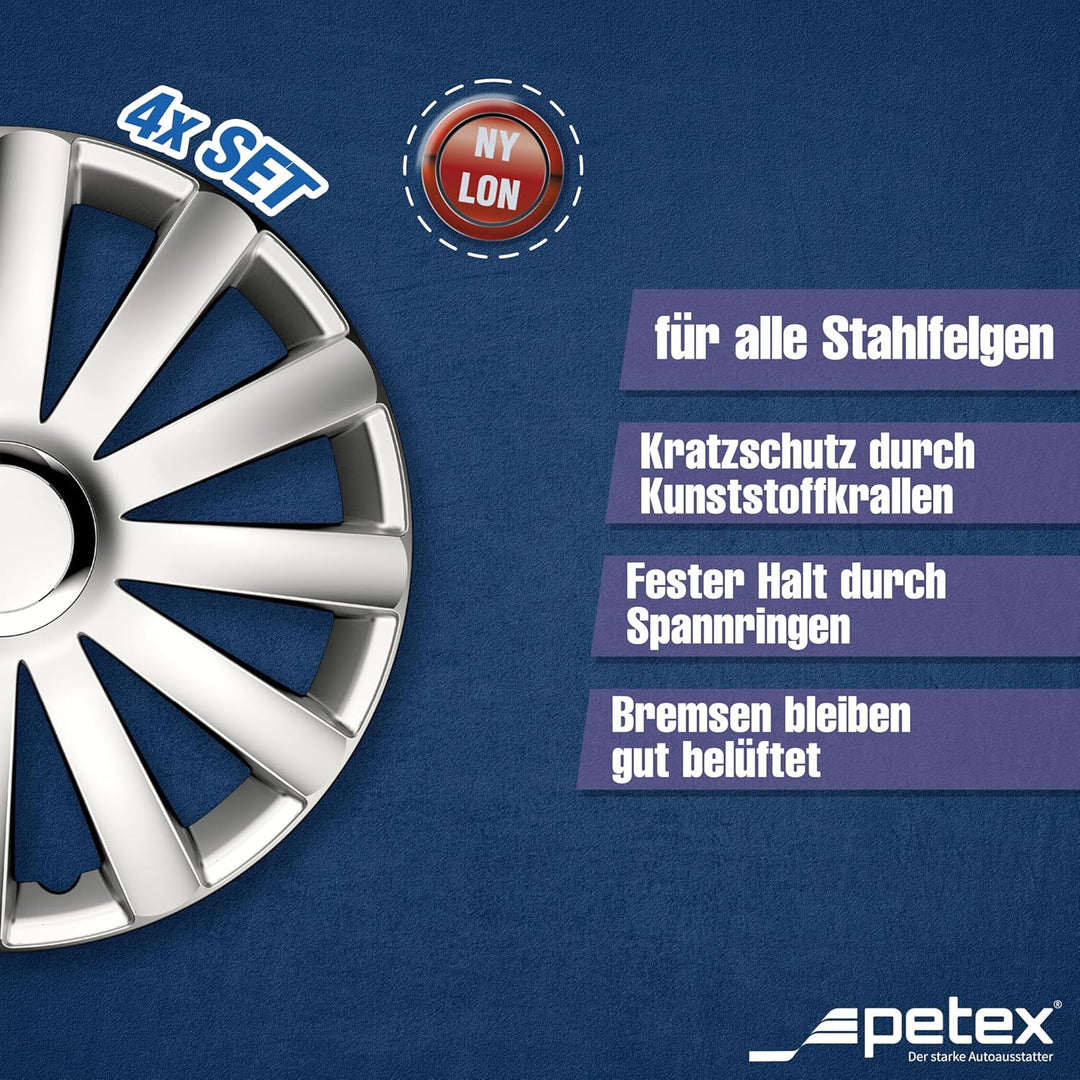 Petex RB536414 Radzierblende Spyder Pro Grösse 14 Zoll 2-fach lackiert mit Chromring Material: Nylon