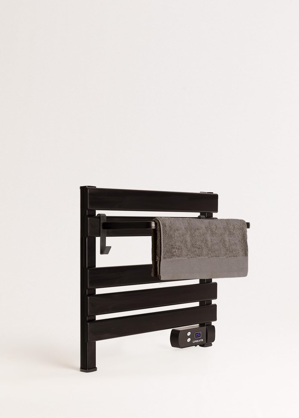 CREATE / WARM Towel Mini 150W / Elektrischer Badheizkörper Schwarz mit Regal / 52,3x8x55,8cm, mit di