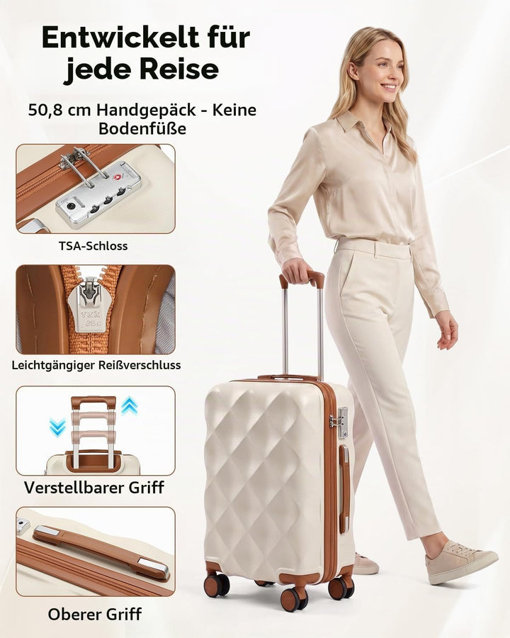 Sea choice Handgepäck Koffer Trolley ABS Leicht Reisekoffer Hardschale 4 Rollen und TSA Schloss Mit