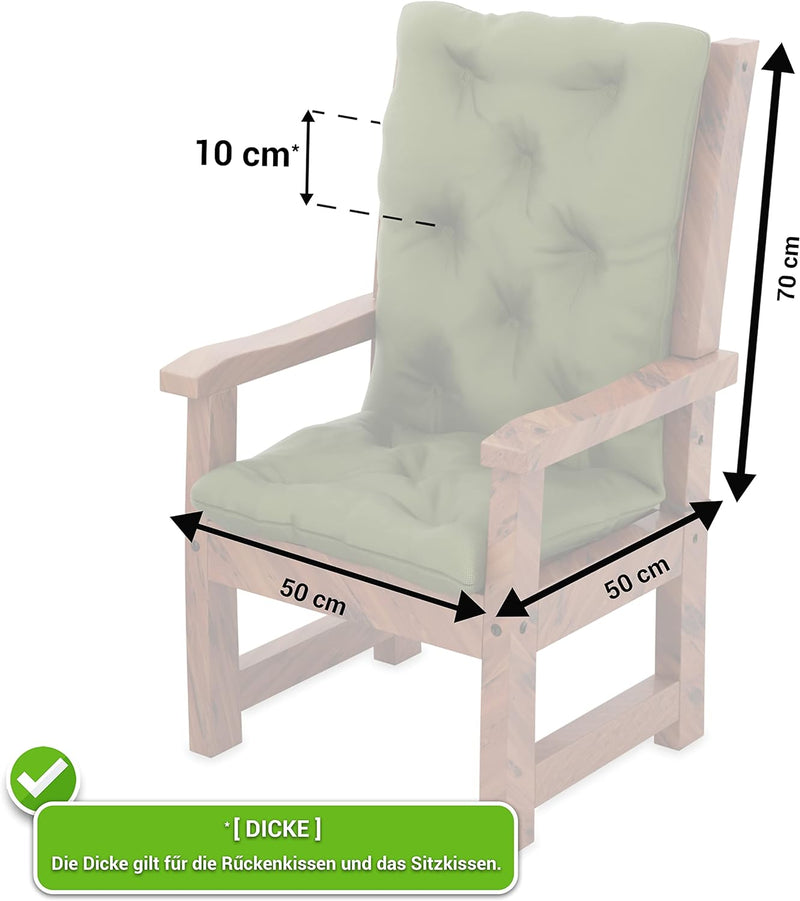 MOLTICO 2er Set - Stuhlauflage Gartenstuhl Auflage - 120x50x10 cm - Stuhlkissen Sitzkissen und Rücke