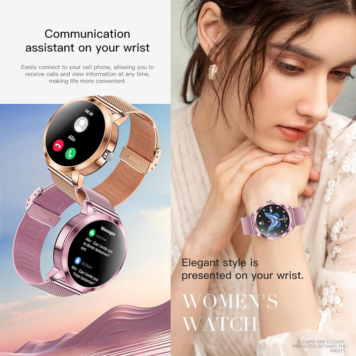 Smartwatch Damen mit Telefonfunktion, 1,09” Fitnessuhr mit 123 Sportmodi, Pulsmesser, Schlafmonitor,