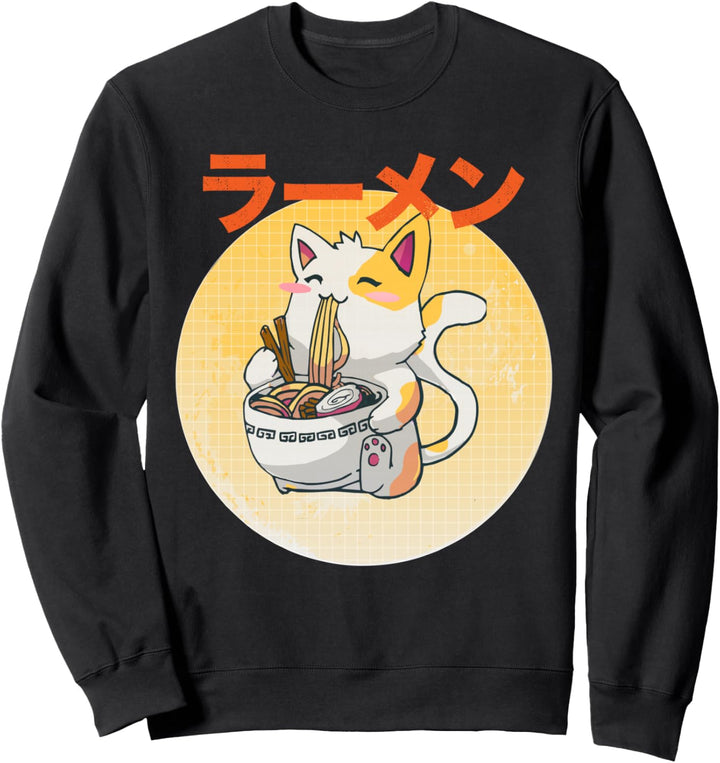 Kawaii 90s Neko Cat Ramen Bowl Anime Otaku Japanese Noodles Sweatshirt