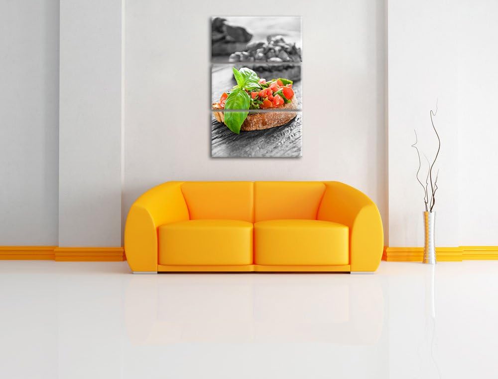 Leckere Tomaten Bruchetta schwarz/weiss 3-Teiler Leinwandbild 120x80 Bild auf Leinwand, XXL riesige