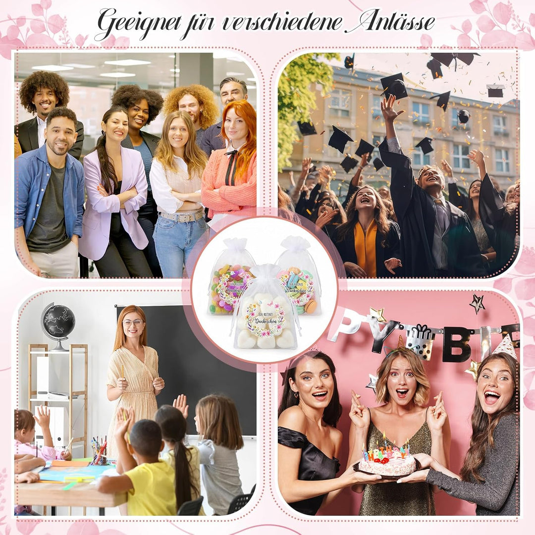 Hestya 60 Stück Dankeschön Gastgeschenke, Organza Geschenkbeutel mit Blumenmotiv Geschenkbeutel für