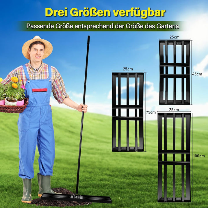 Garten Rasen-Nivellierungsrechen XXL,Edelstahl-Ebnungsplatte, Verstärkte Schweissnähte, 68-198 cm Ve