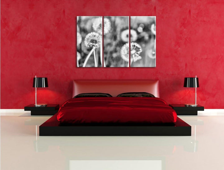 Pixxprint Romantische Pusteblumen als Leinwandbild/Grösse: 3 Teilig (120x80 cm) cm/Wandbild/Kunstdru