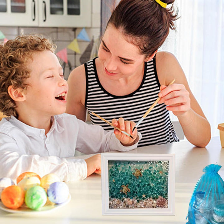 Seeglas-Kunstset, gebeiztes Seeglas-Kunstset mit Fotorahmen, Mosaik-Bastelset, DIY-Seeglas zum Baste