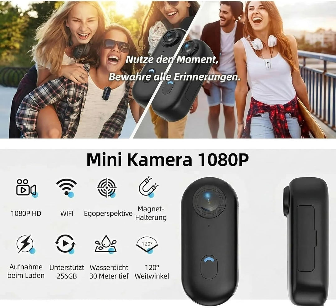 Zeerkeer Mini Thumb Action Kamera 120° Weitwinkelobjektiv 1080P Mini-Körperkamera mit magnetischem T