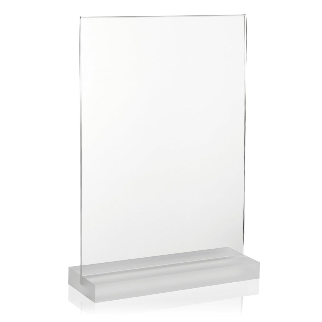 DIN A4 Werbeaufsteller mit massiver, satinierter PLEXIGLAS® Basis/T-Ständer/T-Aufsteller als Tischau