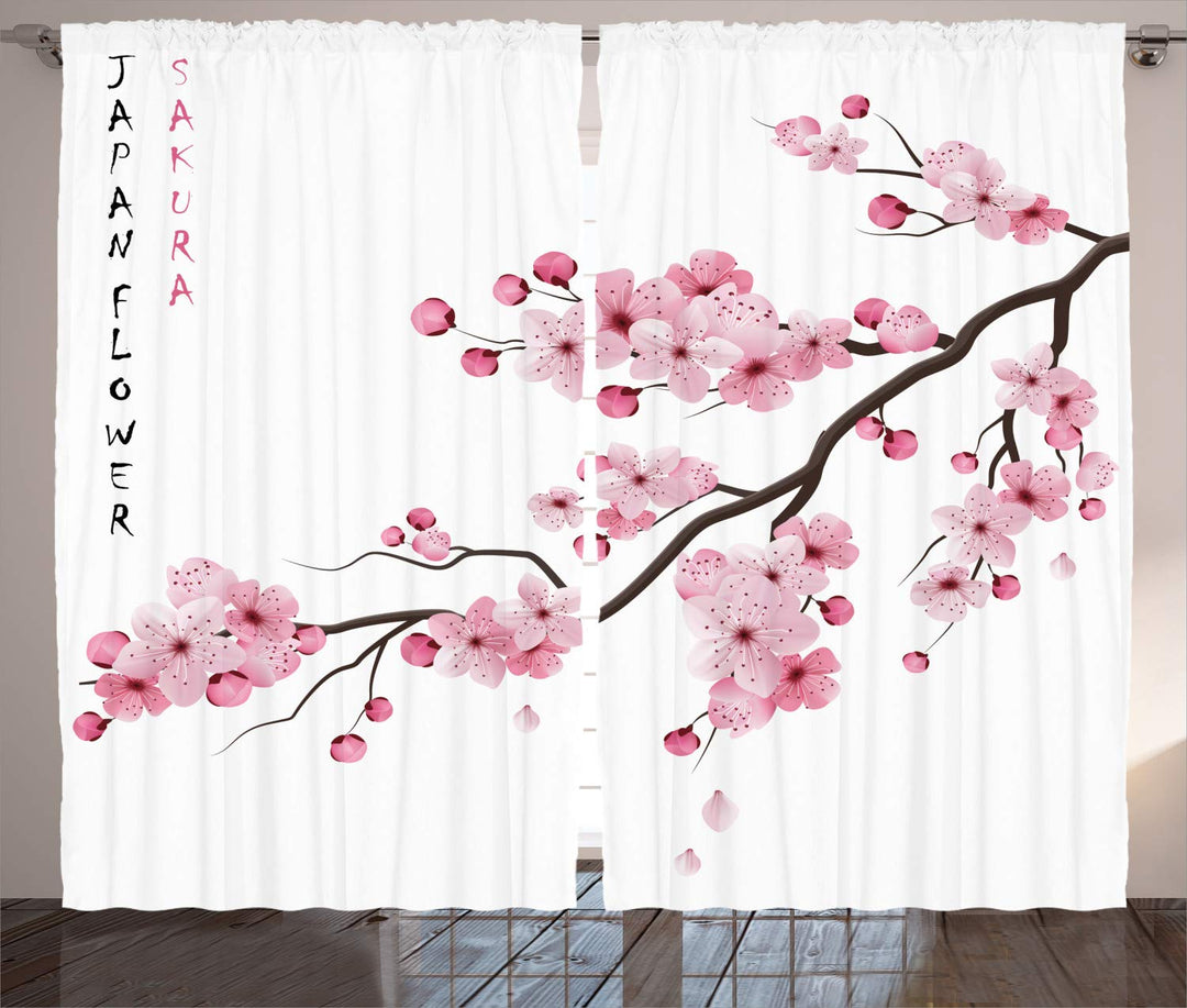 ABAKUHAUS Asiatisch Rustikaler Gardine, Japanischer Kirschzweig, Schlafzimmer Kräuselband Vorhang mi