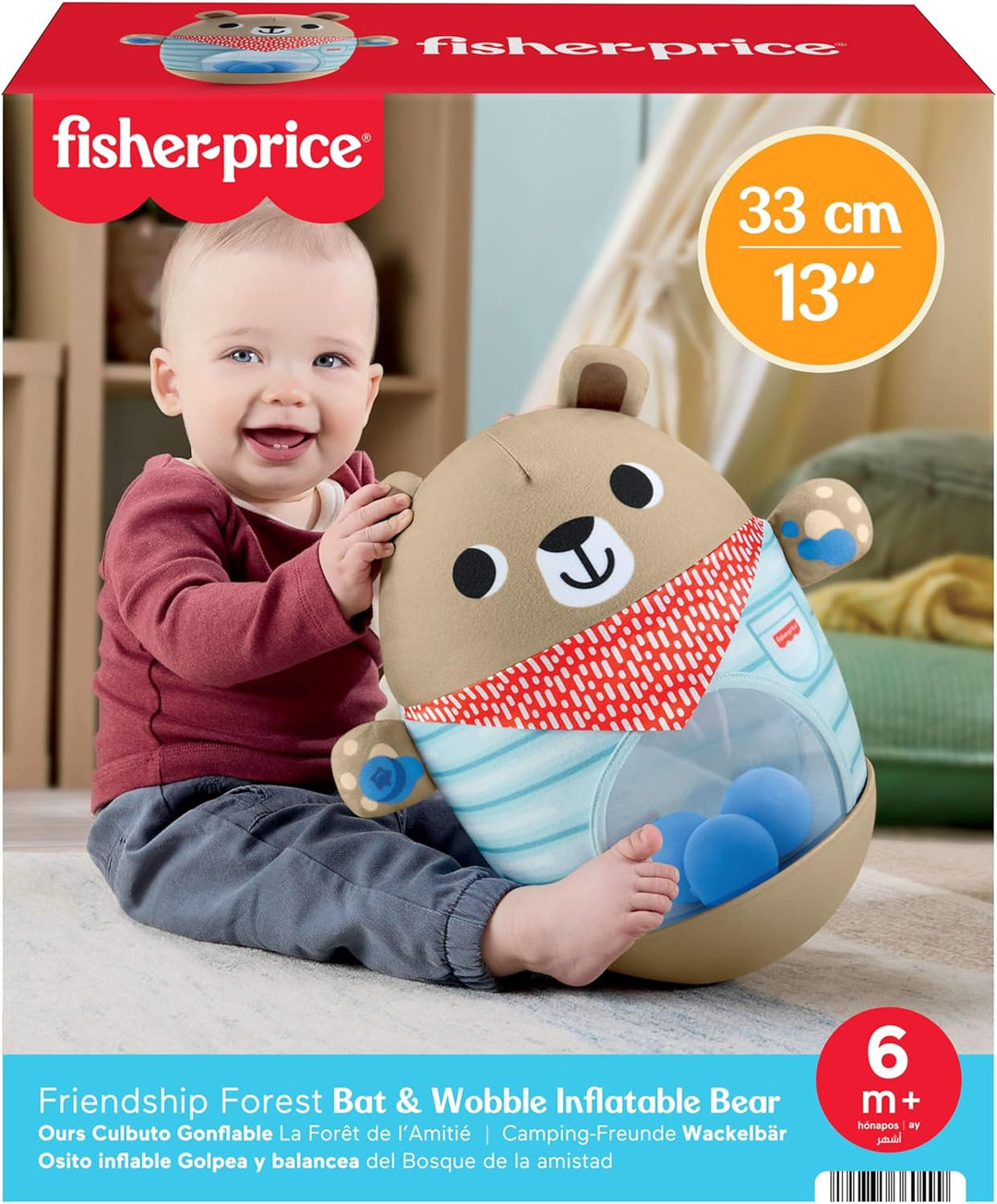 Fisher-Price Babyspielzeug, Camping-Freunde Wackelbär, Wackelspass zur Entwicklung der Grobmotorik f