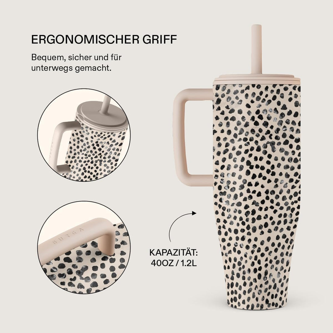 BURGA 1,2l Becher mit Griff und Trinkhalm – Auslaufsichere isolierte Wasserflasche, hält Getränke 12