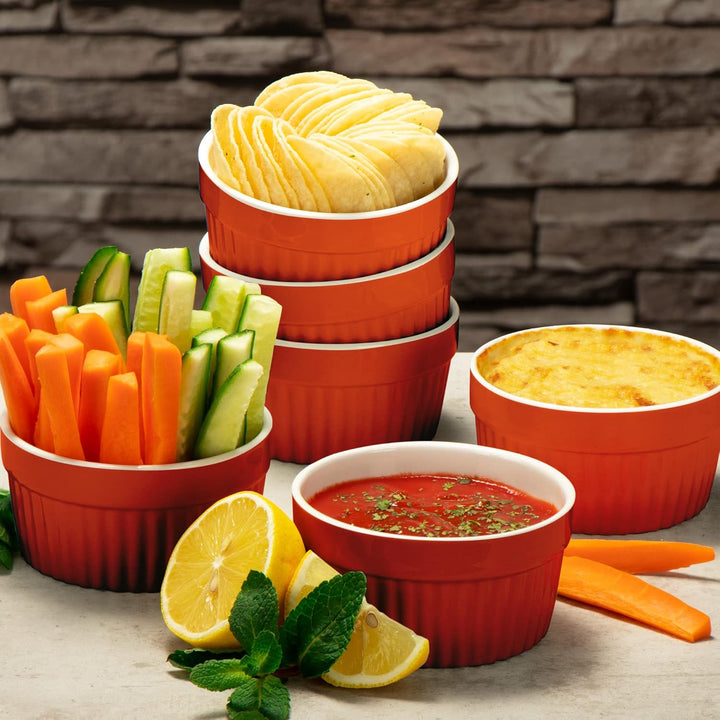 com-four® 6x Ragout Fin Schale - Ofenfeste Förmchen in orange - Creme Brulee Schälchen - Dessertscha