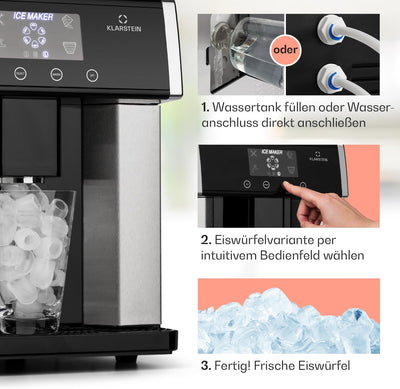 Klarstein Eiszeit Eiswürfelmaschine - Eiswürfelbereiter mit LCD-Display, Crushed Ice Maschine, Eiska