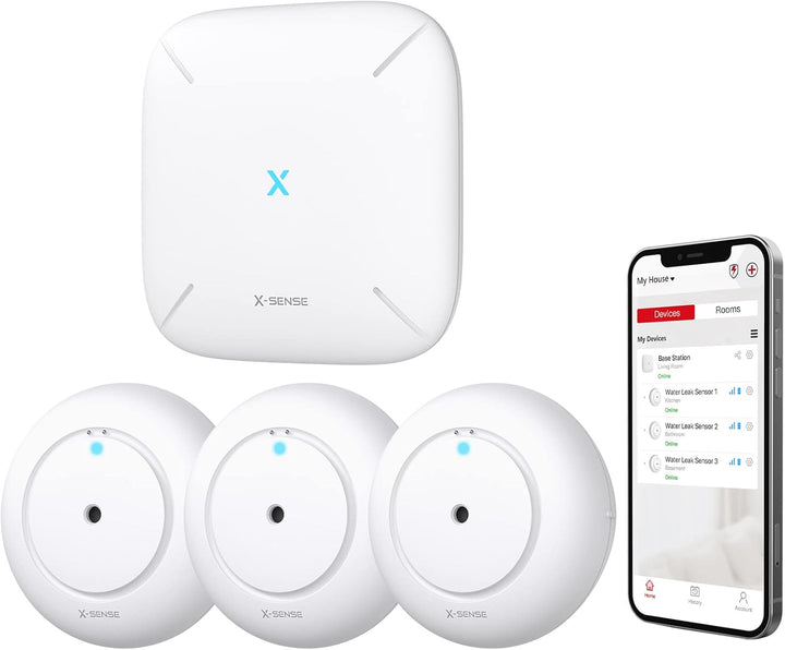 X-Sense Smart Wassermelder mit Batterie, WLAN Wassersensor & Smartwares FGA-13041 Kohlenmonoxid-Meld