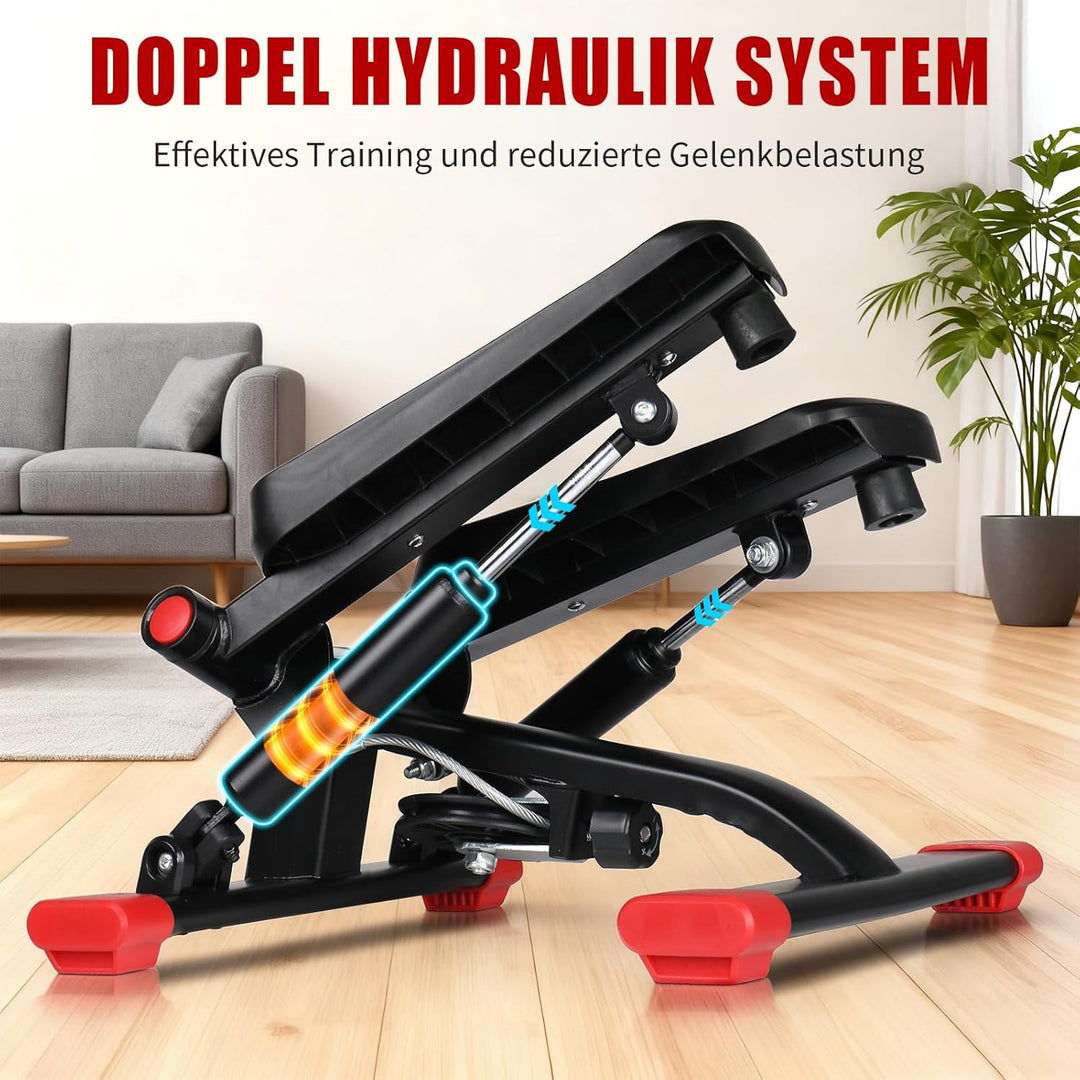 LEADZM Mini Stepper Mit Silent-Pad für Zuhause, 2 in 1 Fitness Stepper mit Gummiband, LCD Display, T