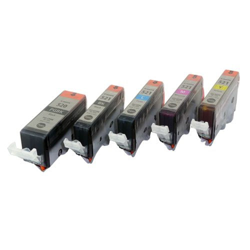 Canon CLI-521 Black & Canon CLI-521 Cyan Magenta Yellow Combo Pack & Canon PGI-520 Black Ink Cartrid