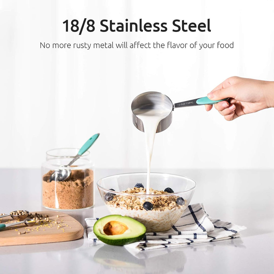 Messbecher: U-Taste 18/8 Edelstahl Messbecher und Messlöffel Set mit 10 Stück, Griff mit Verbesserte