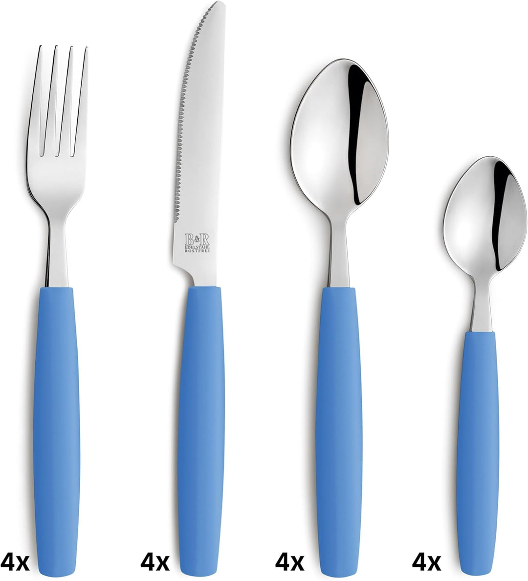 Beckmann & Rommerskirchen VALOA Besteck Set 16-tlg, 4 Personen, Hellblau | Hochwertiges, hochglanzpo