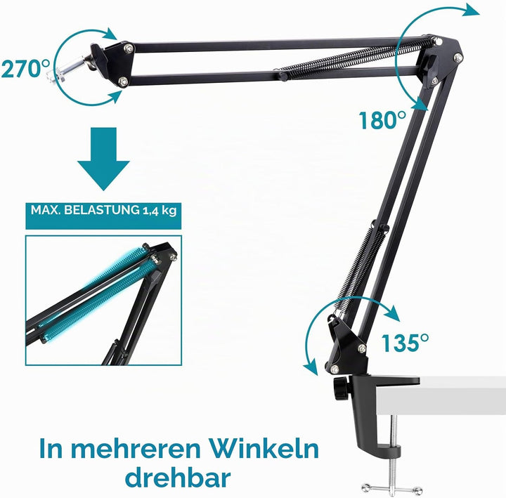 SM7B Mikrofon Arm mit Popschutz - Microphone Schwenkarmständer kompatibel mit Shure SM7B XLR-Studiom