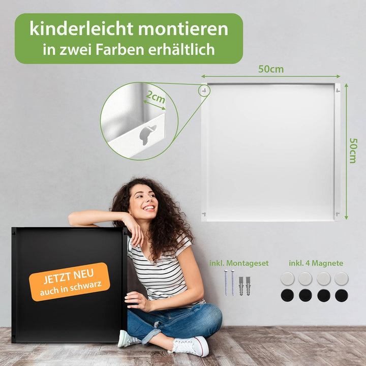 banjado® Magnettafel 50 x 50cm / Magnetwand aus Metall/Magnetpinnwand als Memoboard/Pinnwand Magnett