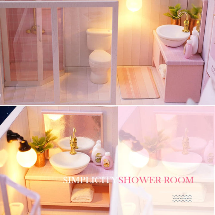 Puppenhaus Miniatur DIY Kit, Holz 1:24 Miniatur Puppenhaus LED Lichtmöbel Puppenhaus Kit DIY Haus Mo