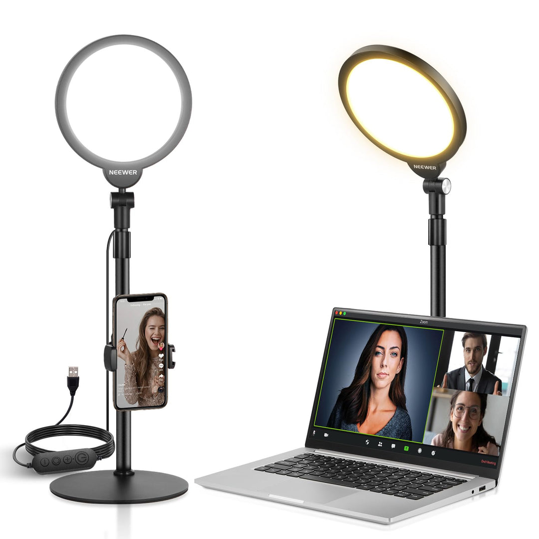 NEEWER Basic 7" Selfie Licht Set, Tisch Handy Ringleuchte, 10W 3000K-6500K Dimmbares Vollbild Ring L