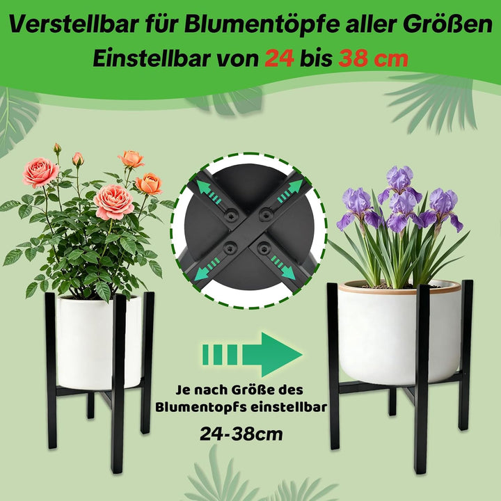 Verstellbarer Blumenständer metall 24–38cm,Pflanzenständer mit Tablett 12cm