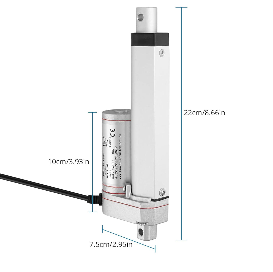 Linear Actuator DC 12V 750N 100mm + Drahtlose Fernbedienung Kit, Linearantrieb Motor Linearmotor Ver