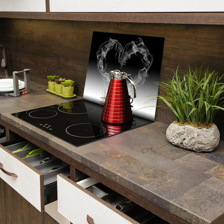SmartDecoration Herdabdeckplatte Ceranfeldabdeckung aus Glas 60x52 cm Einteilig Motiv "Kaffee" Schwa