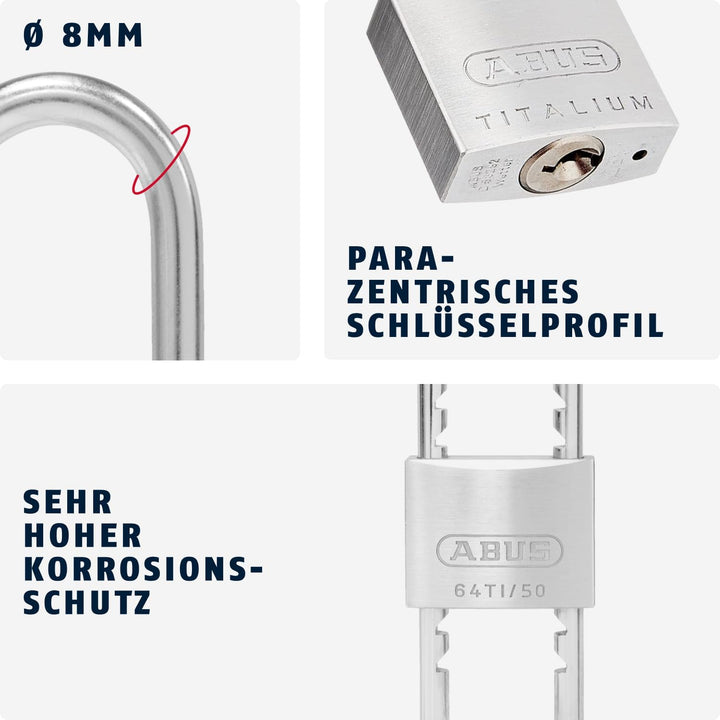ABUS Vorhängeschloss Titalium 64TI/50HB60-150 mit hohem, ausziehbarem Bügel - Kellerschloss mit Schl