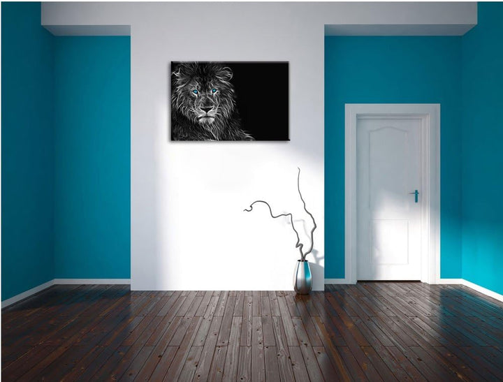 Dark Abstrakter Löwe schwarz/weiss Format: 100x70 auf Leinwand, XXL riesige Bilder fertig gerahmt mi