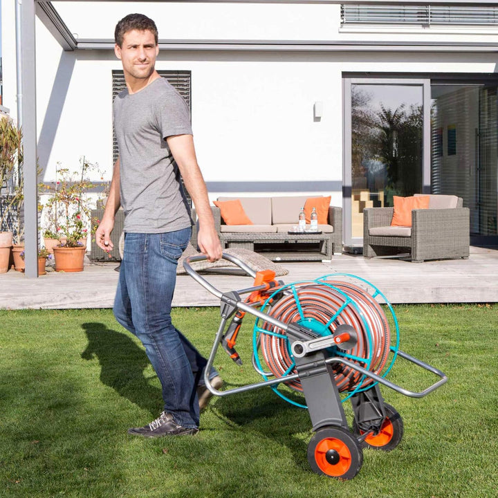 Gardena Metall Schlauchwagen 100: stabile, beschichtete Schlauchtrommel & 50m Comfort HighFLEX Schla
