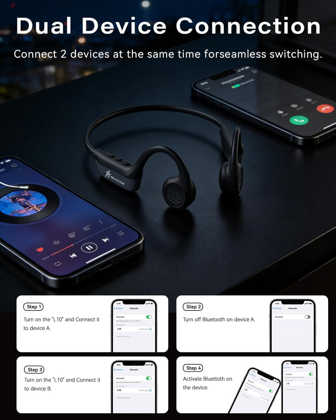 SANOTO Knochenschall Kopfhörer Bluetooth,Open Ear Kopfhörer Kabellos Bone Conduction Kopfhörer IPX5