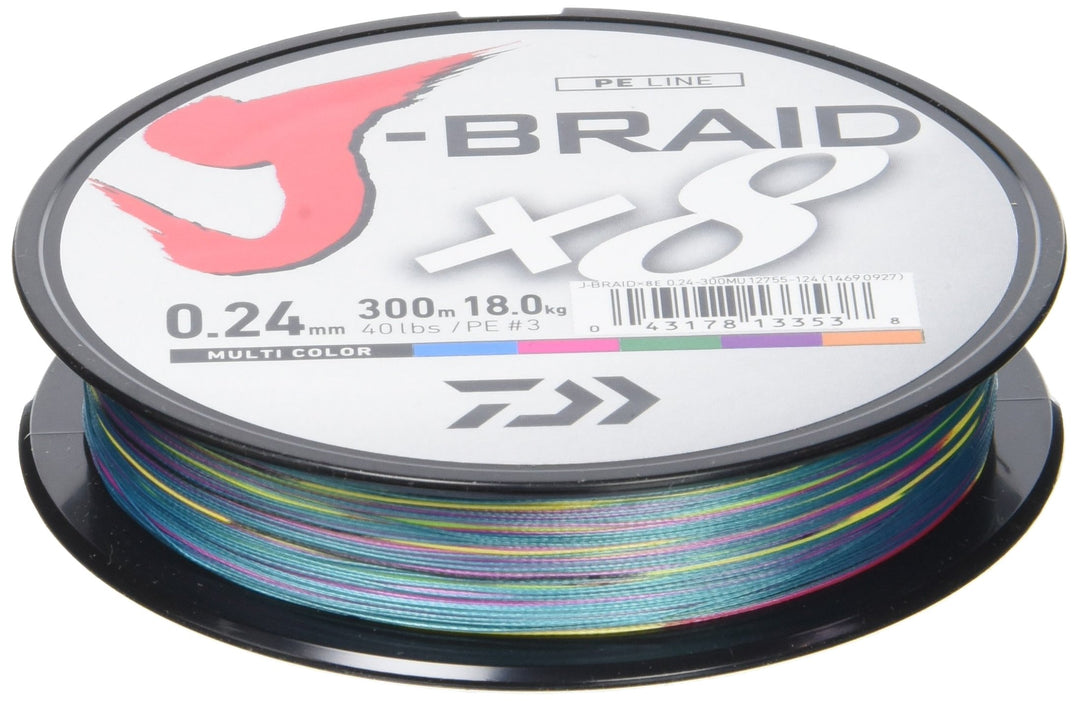 Daiwa J-Braid 8 Braid 300m multicolour - geflochtene Angelschnur 0.240 mm, 0.240 mm