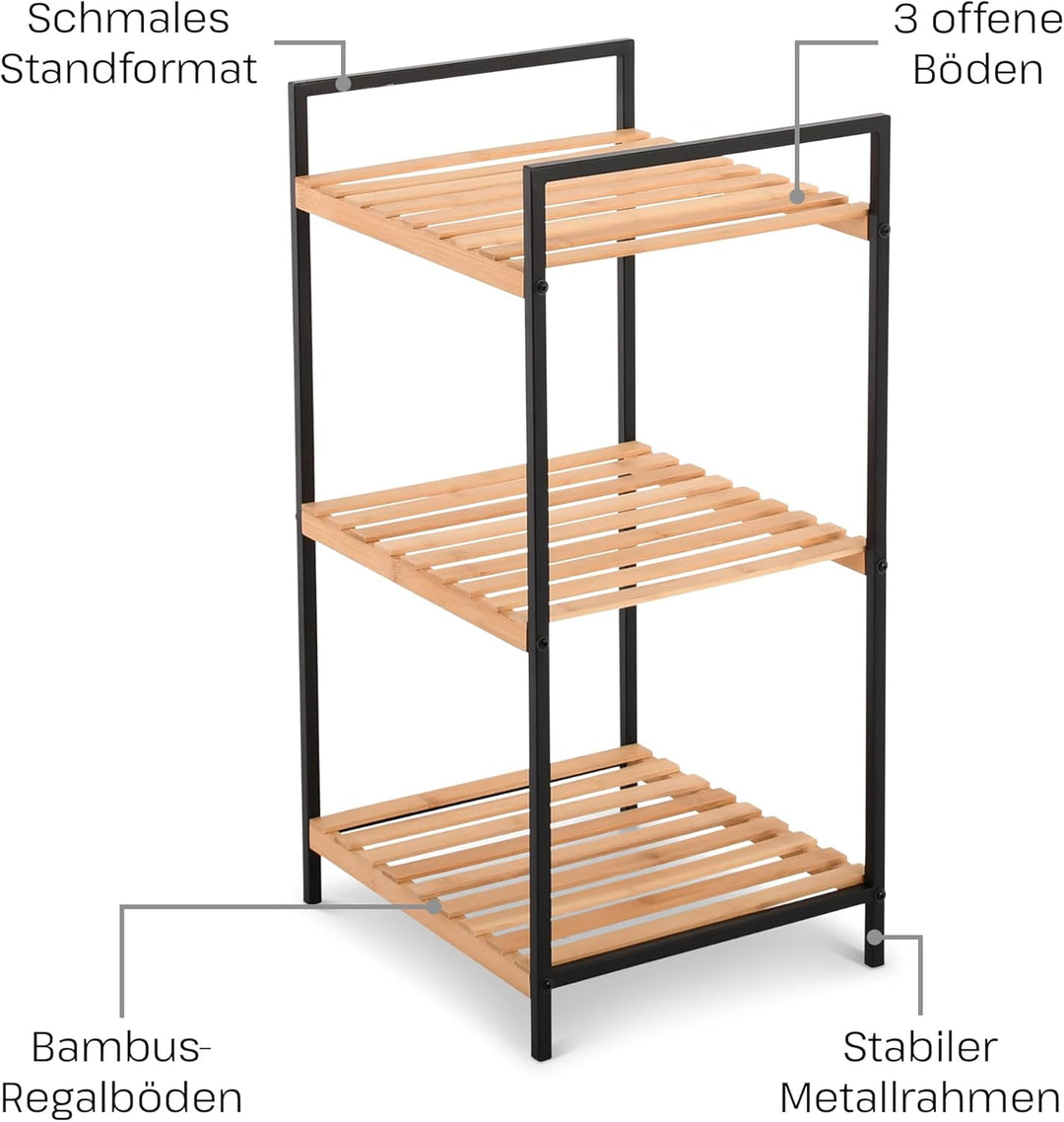 Raburg Kava Standregal, 3 Böden, Metall/Bambus, Schwarz/Holz | 3 Böden, Bambus, Metallrahmen, für Ba
