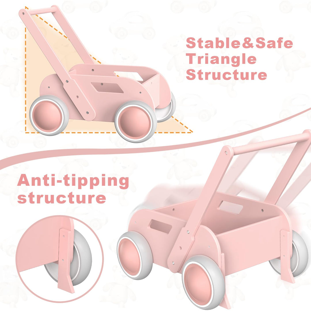 Lauflernwagen Holz, Baby Lauflernhilfe für Junge und Mädchen, Toddler Push & Pull Lauflernspielzeug,