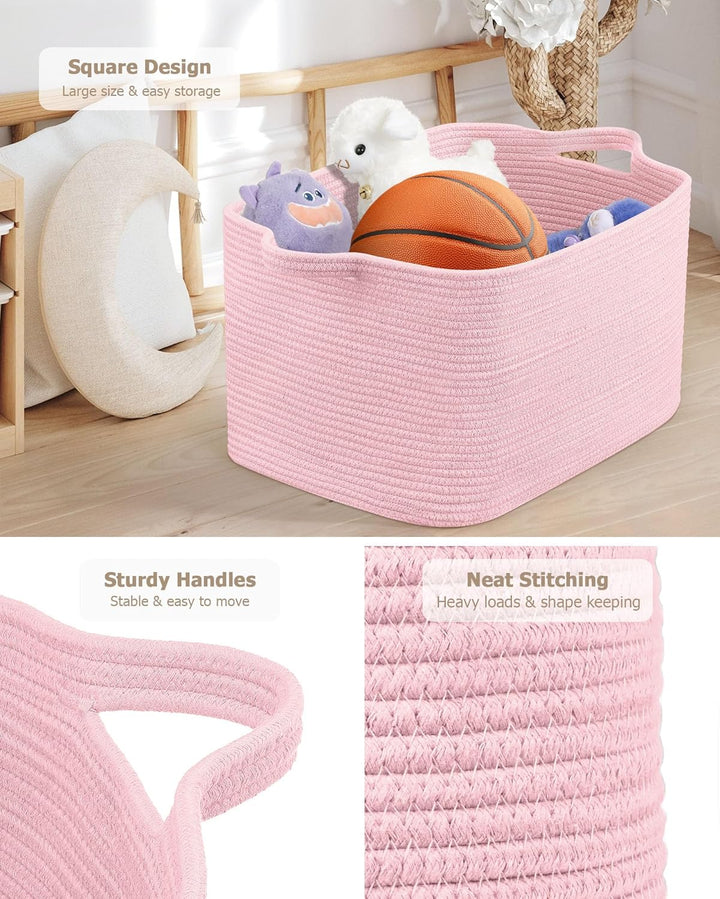 JOJOSEE Faltbarer Wäschekorb 63L Grosse Aufbewahrungskorb Hellrosa | Geflochten Laundry Baskets mit