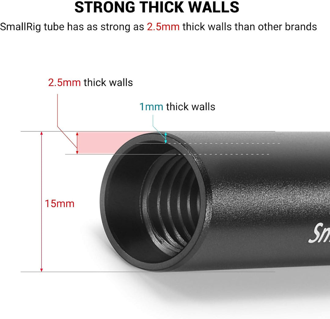 SMALLRIG 2 Stück Schwarz Aluminiumlegierung 15mm Rod - 30cm 12 Zoll - 1053 12 inches (30 cm), 12 inc