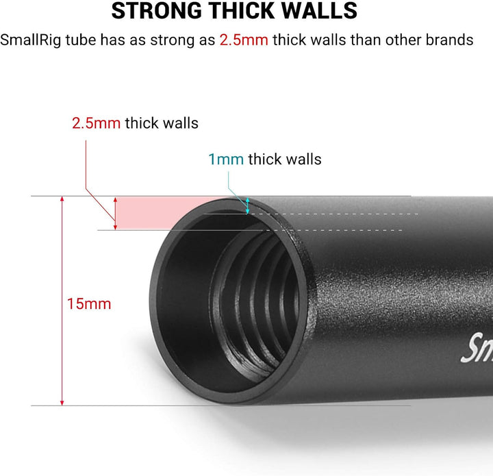 SMALLRIG 2 Stück Schwarz Aluminiumlegierung 15mm Rod - 30cm 12 Zoll - 1053 12 inches (30 cm), 12 inc